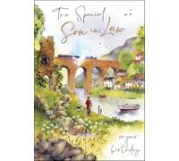 Jonny Javelin Greeting Card - Happy Birthday Son In Law with Artistic Viaduct and River Scene, Gold Foil Finish