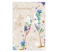 Jonny Javelin Happy Anniversary Card for You Both - Lovely Champagne & Flowers Design - Embossed Foil Finish - Premium Greeting Card with Envelope