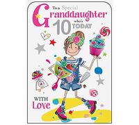 Jonny Javelin - 'Happy Birthday' Granddaughter 10th Birthday Greetings Card - Fun, Random, Pink, Cakes, Colourful, Baking Design