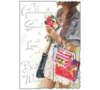 Jonny Javelin 'Happy Birthday' Granddaughter Card (JJ-V502) - Pretty In Denim - Velvet Range - Embossed, Foil and Flitter Finish