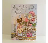 Jonny Javelin Happy Wedding Day Wishes Card - Bride Groom Champagne Flowers