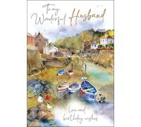 Jonny Javelin Husband Birthday Card - Artistic Moored Boats Scene, Luxury Finish - Greeting Card for Men