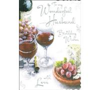 Jonny Javelin Husband Birthday Card - Grapes, Wine & Cheese 9" x 6.25" Code V306
