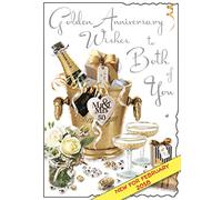 Jonny Javelin Illustrated Golden Anniversary Card - (JJ9349) - Both Of You Golden Anniversary - From The Velvet Range - Embossed With A Silver Foil & Flitter Finish