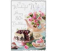 Jonny Javelin - Illustrated Wonderful Wife 'Happy 80th Birthday' Card