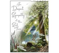 Jonny Javelin - In Deepest Sympathy At This Sad Time Greeting Card - Beautiful Verse Lakeside Tree - Silver Embossed Finish - For Her or Him