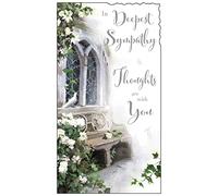 Jonny Javelin In Deepest Sympathy Card - Flowers & Dove at Church Window 9.25x5"