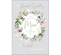 Jonny Javelin Loss of Mum Sympathy Card - Condolence Card with Floral Wreath Design and an Embossed Foil Finish - Artistic Bereavement Card