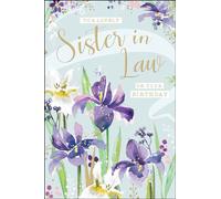 Jonny Javelin Lovely Sister-in-Law Birthday Card - Purple and White Irises Embossed with Foil Details