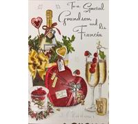 Jonny Javelin Luxury Christmas Card for Grandson and Fiancée, Champagne and Heart Design with Glitter Accents, Code 75
