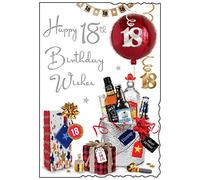 Jonny Javelin Male 18th Birthday Card - Age 18 Balloons Presents Bottles Ice Bucket