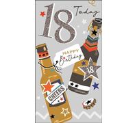 Jonny Javelin Male 18th Birthday Card - Age 18 - Beer Bottles and Stars Embossed with Foil and Flitter Details
