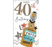 Jonny Javelin Male 40th Birthday Card - Age 40 - Beer Bottle and Stars Embossed with Foil and Flitter Details