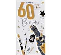 Jonny Javelin Male 60th Birthday Card - Age 60 - Champagne Bottle and Stars Embossed with Foil and Flitter Details