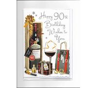 Jonny Javelin Male 90th Milestone Birthday Card - Age 90 - Red Wine Bottle and Presents with Embossed Foil Finish