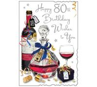 Jonny Javelin Male Age 80 80th Birthday Card - Red Wine and Embossed Silver Foil 9x6.25