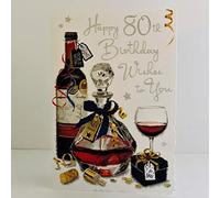 Jonny Javelin Male Age 80 80th Birthday Wishes to You Card - Red Wine Decanter Presents
