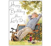 Jonny Javelin Male Birthday Card - General Card for Men - Man Relaxing on Sunny Garden Bench with Foil Details