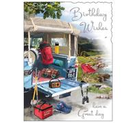 Jonny Javelin Male Birthday Card - Happy Birthday Card with Artistic 4x4 Camping Adventure Scene and Embossed Foil Details - Birthday Card for Men