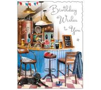 Jonny Javelin Male Birthday Card - Happy Birthday Card with Artistic Pub Bar and Dog Design and Embossed Foil Details - Birthday Card for Men
