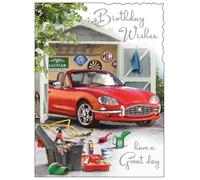 Jonny Javelin Male Birthday Card - Happy Birthday Card with Artistic Sports Car Design and Embossed Foil Details - Birthday Card for Men