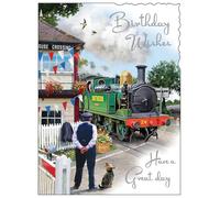 Jonny Javelin Male Birthday Card - Happy Birthday Card with Artistic Steam Train Scene and Embossed Foil Details - Birthday Card for Men