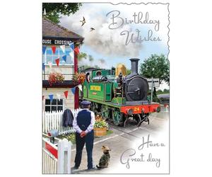 Jonny Javelin Male Birthday Card - Happy Birthday Card with Artistic Steam Train Scene and Embossed Foil Details - Birthday Card for Men