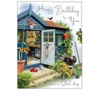 Jonny Javelin Male Birthday Card - Happy Birthday Card with Man Cave Shed Design and an Embossed Foil Finish - Birthday Card for Men