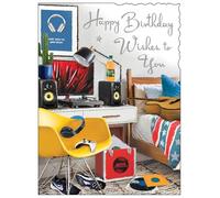 Jonny Javelin Male Birthday Card - Happy Birthday Card with Modern Music Room Design and an Embossed Foil Finish - Birthday Card for Men or Boys