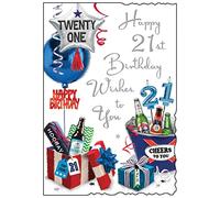 Jonny Javelin Male Happy 21st Birthday Wishes To You Card - Balloons Presents Beer Bottles