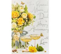 Jonny Javelin - Mum and Dad Wedding Anniversary Card (JJ8443) - with Love - Yellow Roses and Champagne