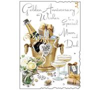 Jonny Javelin Mum & Dad Golden 50th Wedding Anniversary Card - Champagne Bucket 9"x6.25"