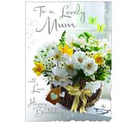 Jonny Javelin Mum Large Birthday Card - Elegant Floral Basket Design - Embossed with Foil and Flitter Details - Happy Birthday Card to a Lovely Mum - For Her