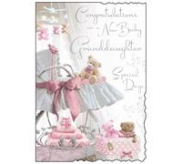 Jonny Javelin New Baby Card - Baby Granddaughter - Special Day - Silver Embossed