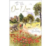 Jonny Javelin One I Love Birthday Card for Men or Women - Romantic Floral Countryside Castle Design - Foil Finish - Artistic Birthday Card