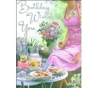 Jonny Javelin Open Female Birthday Card - Girl At Table 7.25" x 5.5" Code V218