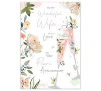 Jonny Javelin Pearl Anniversary Card for Wife - 30 Years - Romantic Champagne & Flowers Design - Embossed Foil Finish - Premium Greeting Card with Envelope