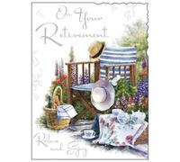 Jonny Javelin Retirement Greetings Card - Deckchair, Hats & Picnic 7.25" x 5.5"