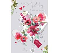 Jonny Javelin Ruby Anniversary Card for Couple - 40th Wedding Anniversary Card - Elegant Floral Love Hearts Design - Embossed Foil Finish - Premium Greeting Card with Envelope