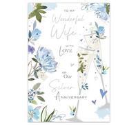 Jonny Javelin Silver Anniversary Card for Wife - 25 Years - Romantic Champagne & Flowers Design - Embossed Foil Finish - Premium Greeting Card with Envelope