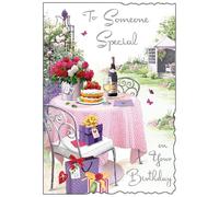 Jonny Javelin Someone Special Birthday Card - Happy Birthday Card with Floral Garden and Cake Design and Special Finishes - Birthday Cards for Women