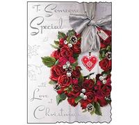 Jonny Javelin Someone Special Christmas Card - Red Rose Xmas Wreath 9" x 6.25"