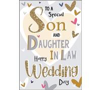 Jonny Javelin Son and Daughter In Law Wedding Congratulations Card - Love Hearts with Flittered Foil Finish