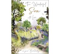 Jonny Javelin Son Birthday Card - Happy Birthday Card with Artistic Countryside Walking Scene and Special Finishes - Birthday Cards for Men