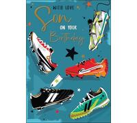 Jonny Javelin Son Birthday Card - Happy Birthday Card with Contemporary Football Boots Design and Embossed Foil Details - Birthday Card for Men or Boys