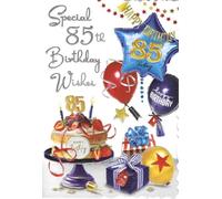 Jonny Javelin Special 85th Birthday Wishes Greeting Card, Balloons and Cake Design