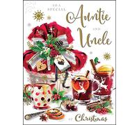 Jonny Javelin Special Auntie and Uncle Christmas Card Christmas Pudding Mulled Wine
