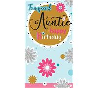 Jonny Javelin Special Auntie' Birthday Card - Flowers & Polka Dots with Foil and Flitter Details - Made in England