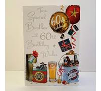 Jonny Javelin Special Brother 60th Birthday With Love Card - Age 60 Balloons Presents Beer Bottles