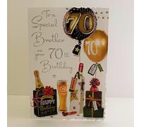 Jonny Javelin Special Brother 70th Birthday With Love Card - Age 70 Balloons Presents Beer Bottles